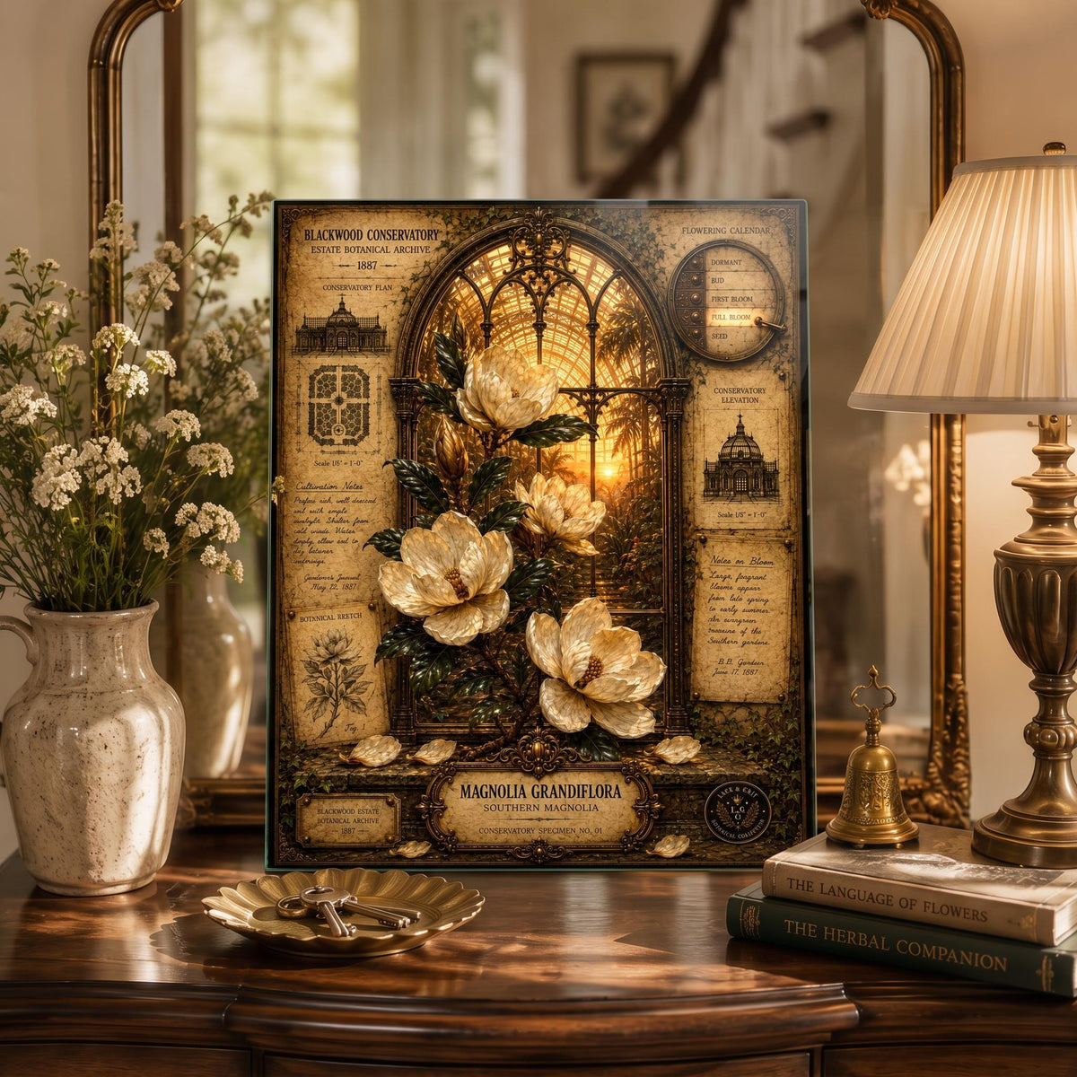 Magnolia Tempered Glass Art, Charcuterie Serving Board, Botanical Decor, Magnolia Flower Art, Garden Gift