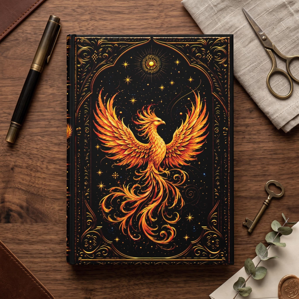 Phoenix Hardcover Journal, Personalized Celestial Notebook, Mystical Firebird Gift