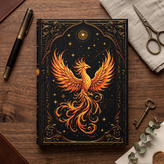 Phoenix Hardcover Journal, Personalized Celestial Notebook, Mystical Firebird Gift