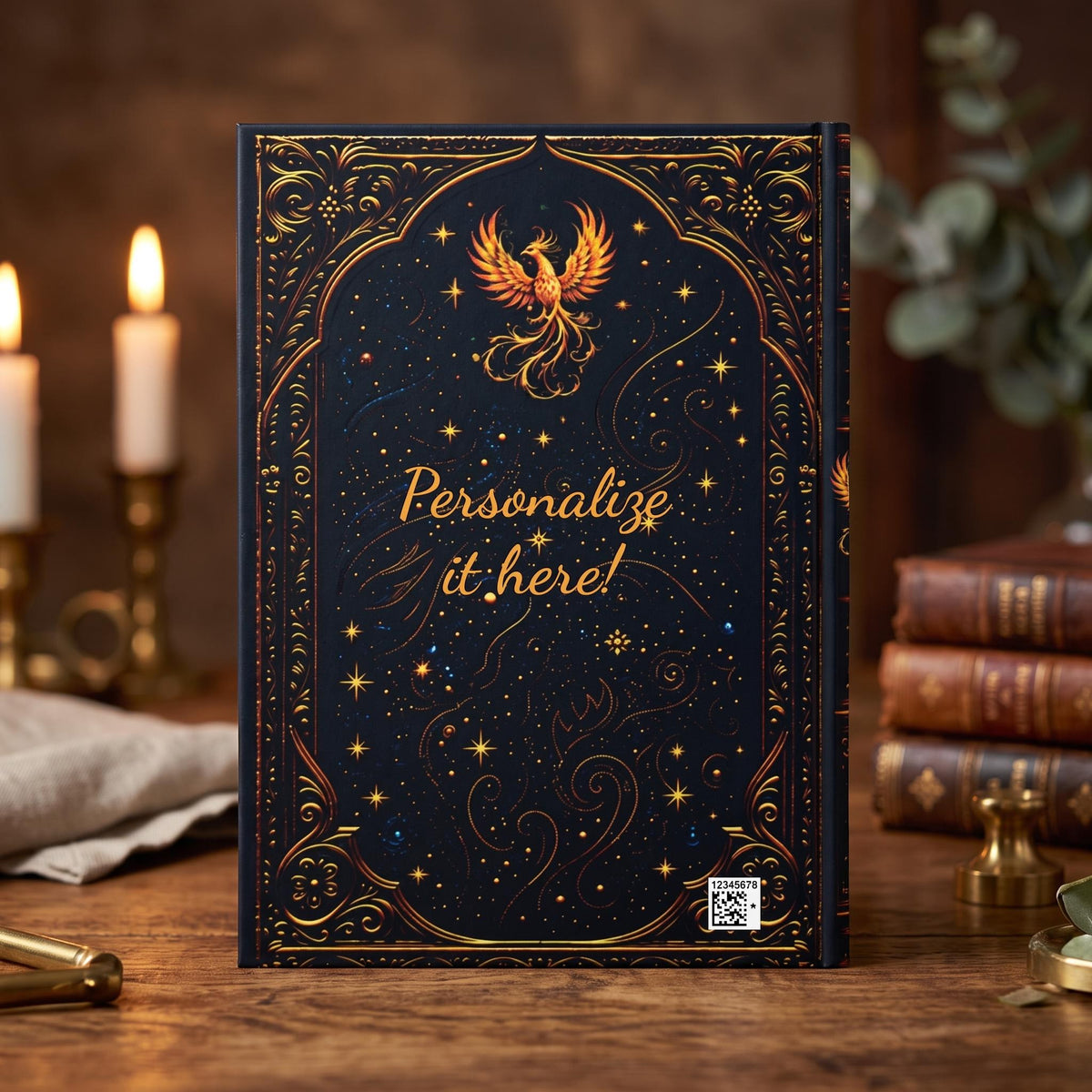 Phoenix Hardcover Journal, Personalized Celestial Notebook, Mystical Firebird Gift