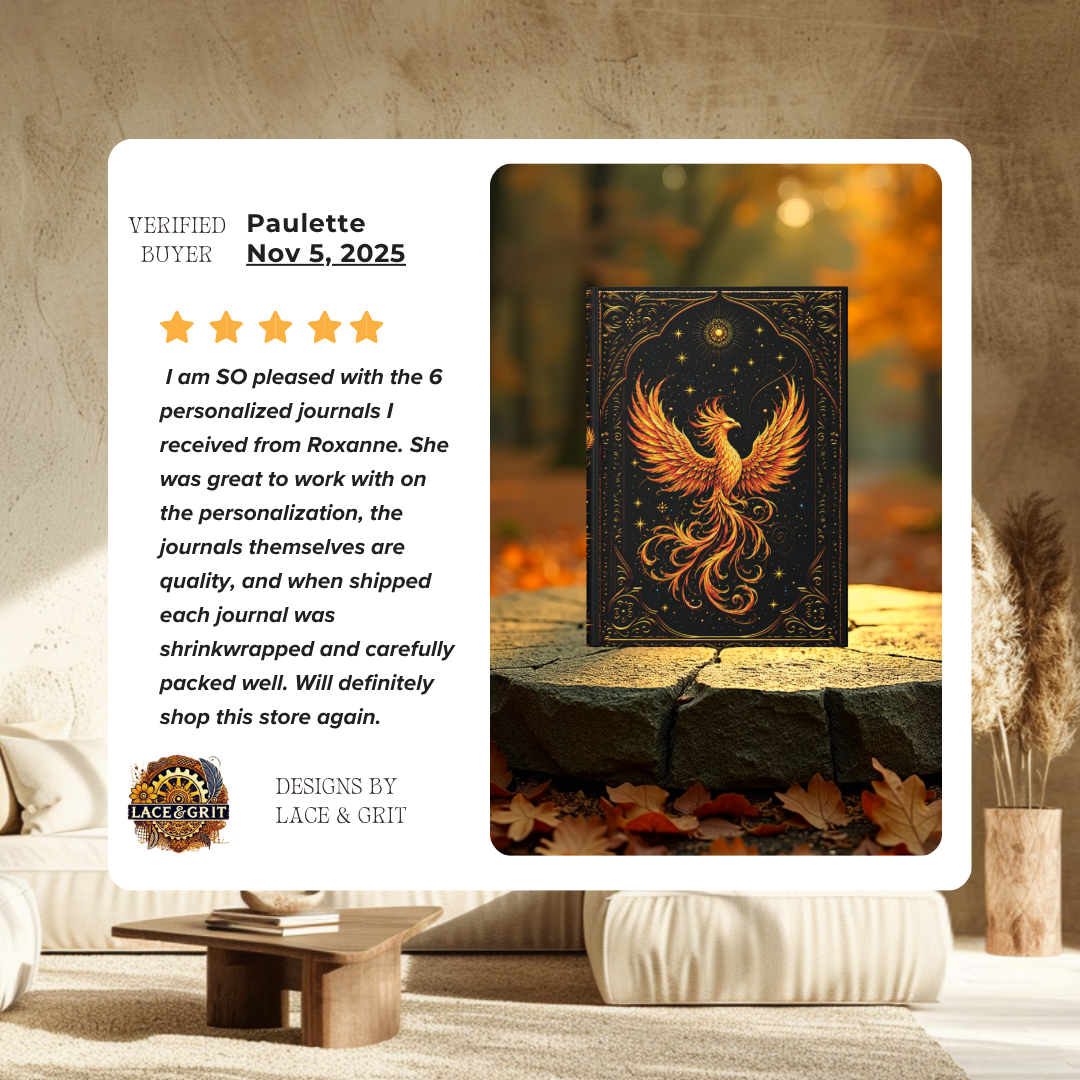 Phoenix Hardcover Journal, Personalized Celestial Notebook, Mystical Firebird Gift