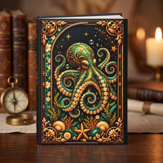 Octopus Hardcover Journal, Personalized Ocean Notebook, Enchanted Marine Gift