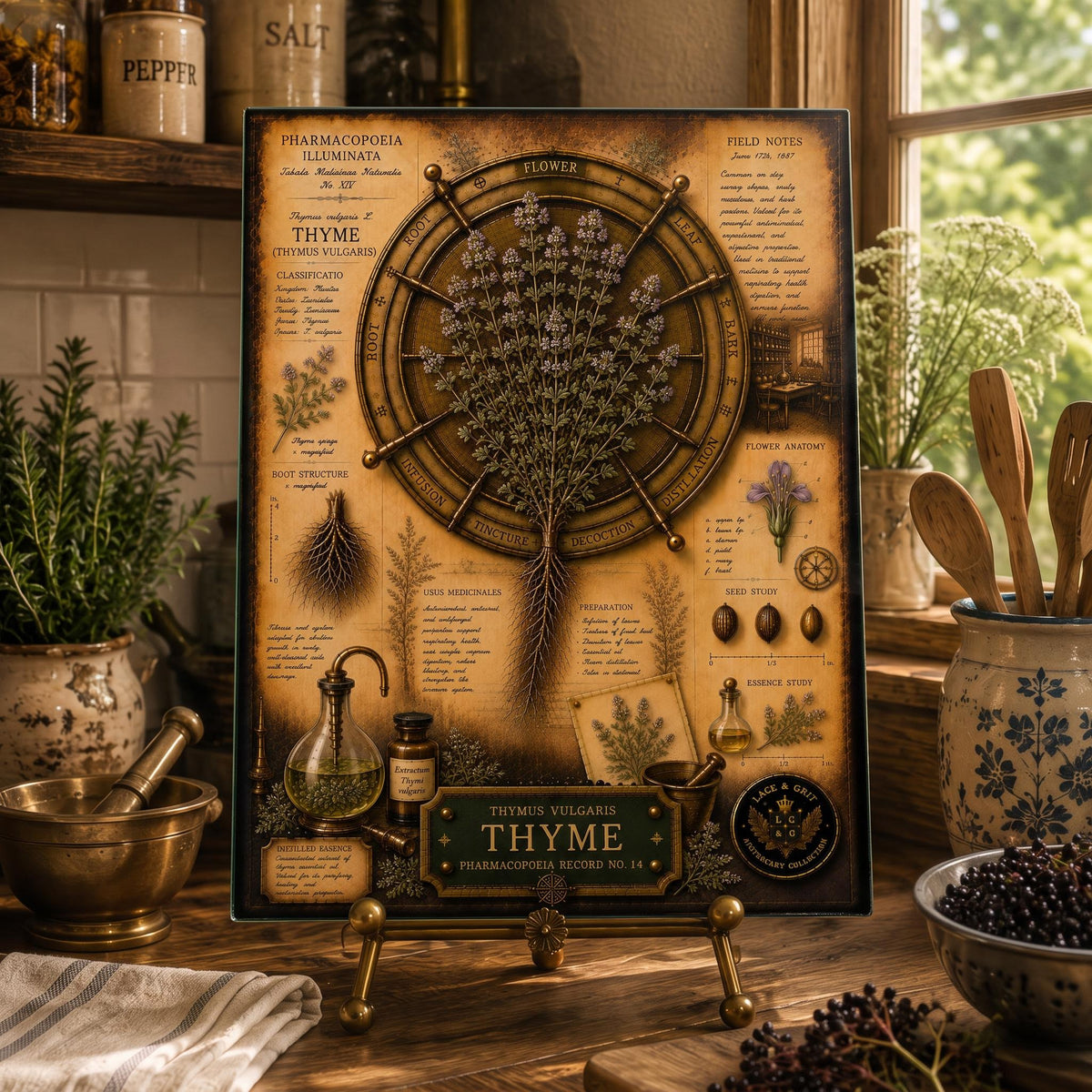 Thyme Tempered Glass Art Board, Apothecary Charcuterie Board, Herbalist Gift