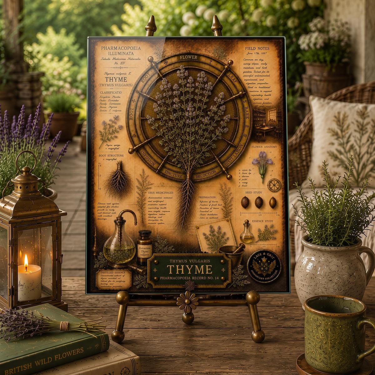 Thyme Tempered Glass Art Board, Apothecary Charcuterie Board, Herbalist Gift