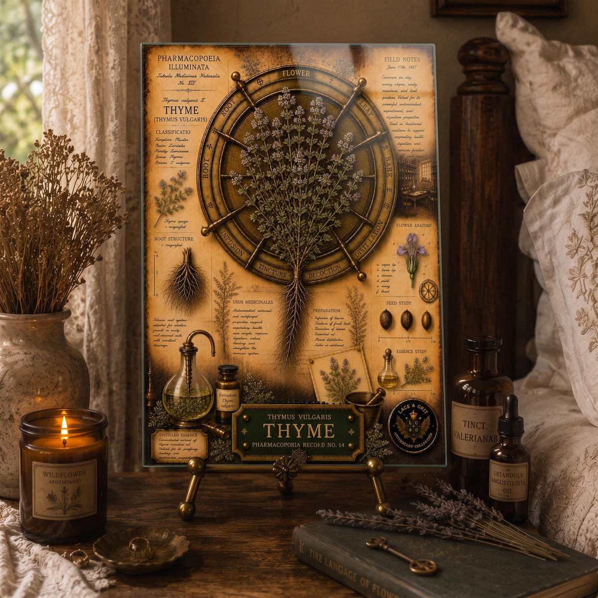 Thyme Tempered Glass Art Board, Apothecary Charcuterie Board, Herbalist Gift