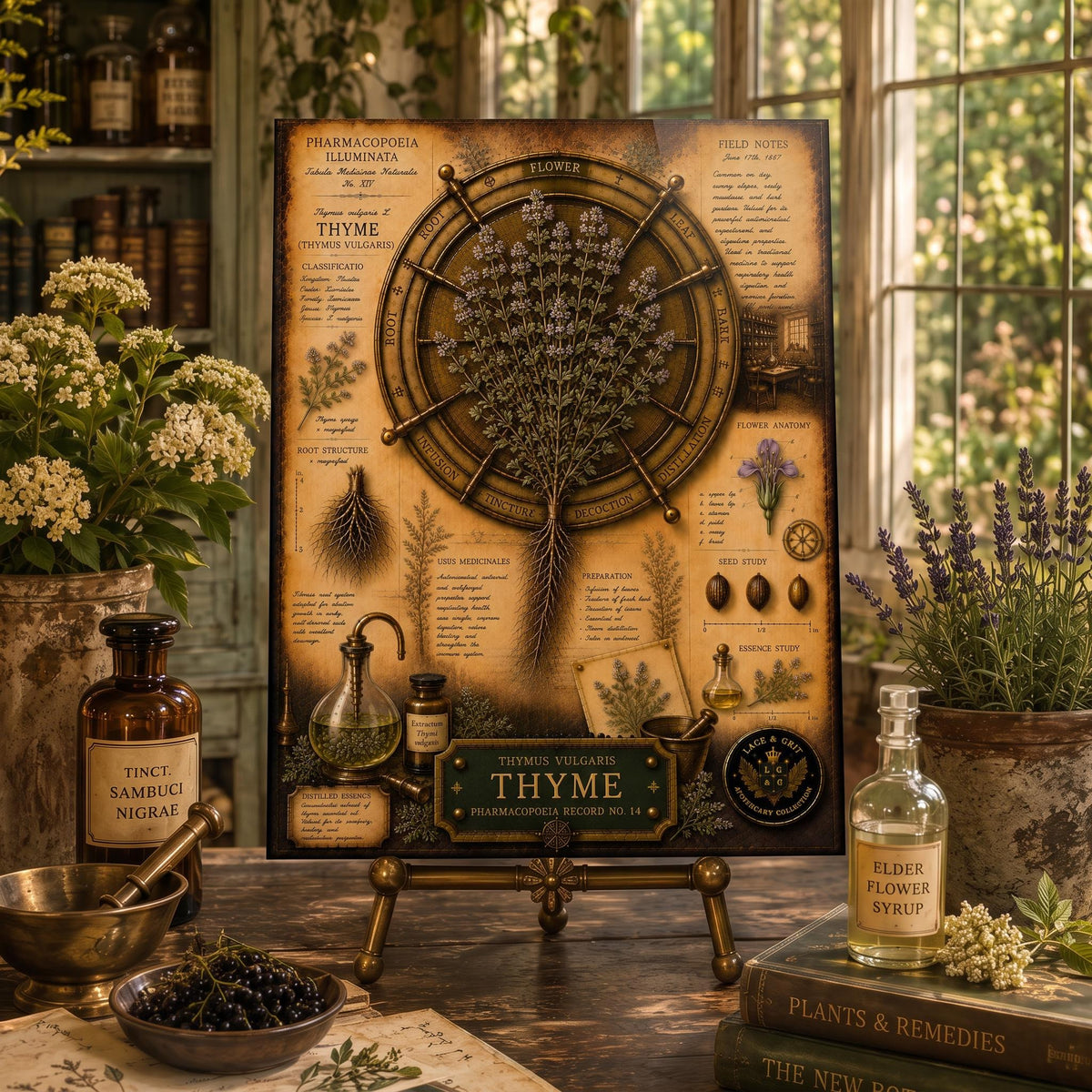Thyme Tempered Glass Art Board, Apothecary Charcuterie Board, Herbalist Gift