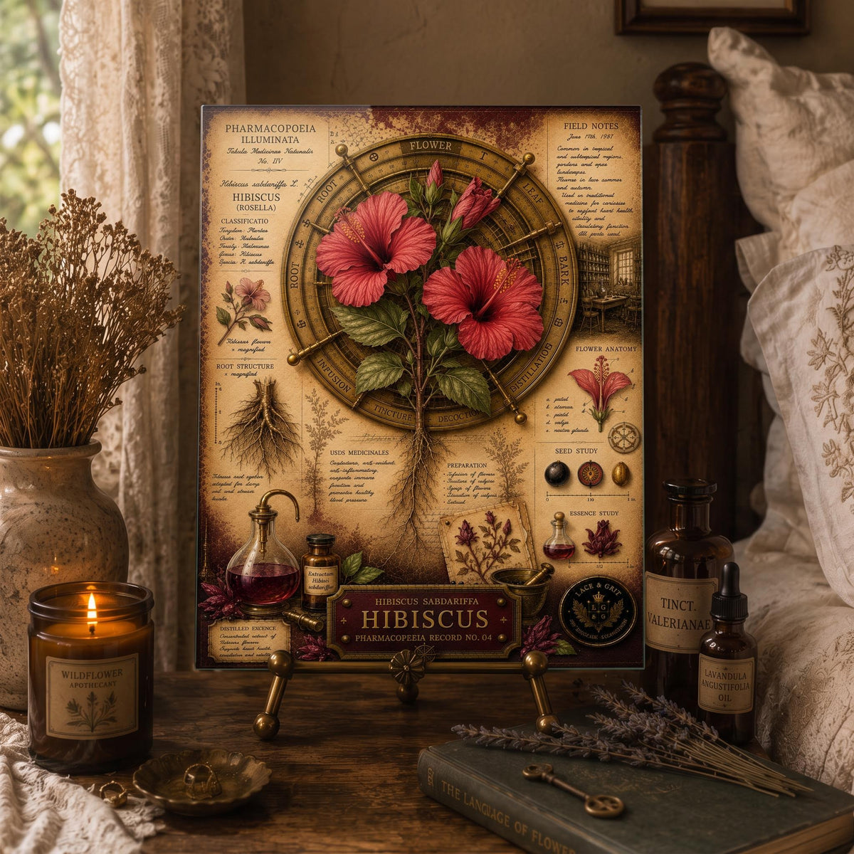 Hibiscus Tempered Glass Art Board, Apothecary Charcuterie Board, Herbalist Gift