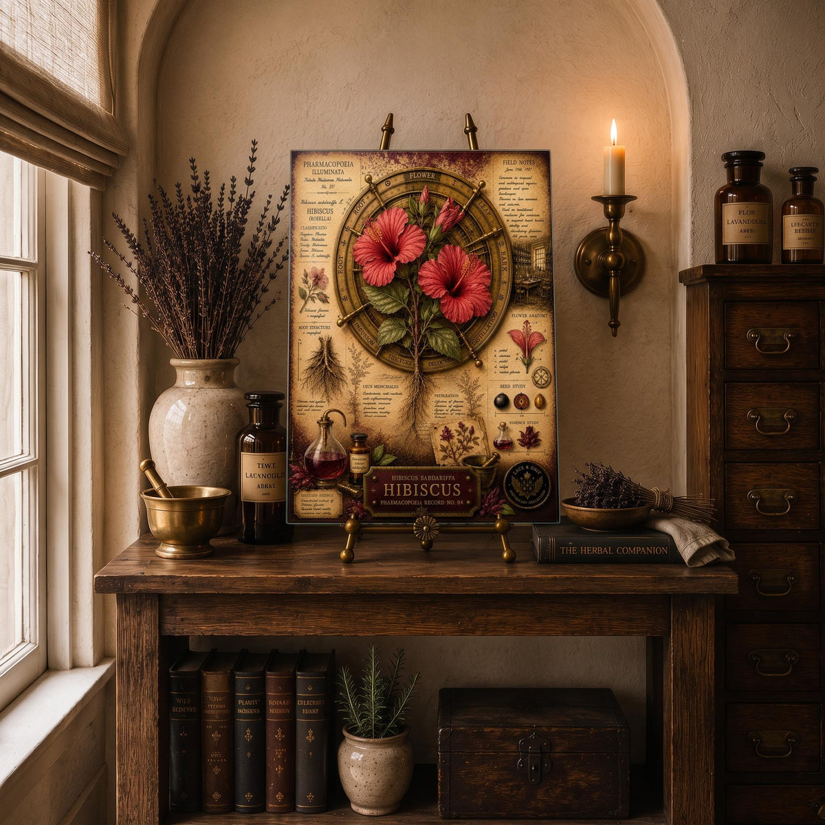 Hibiscus Tempered Glass Art Board, Apothecary Charcuterie Board, Herbalist Gift