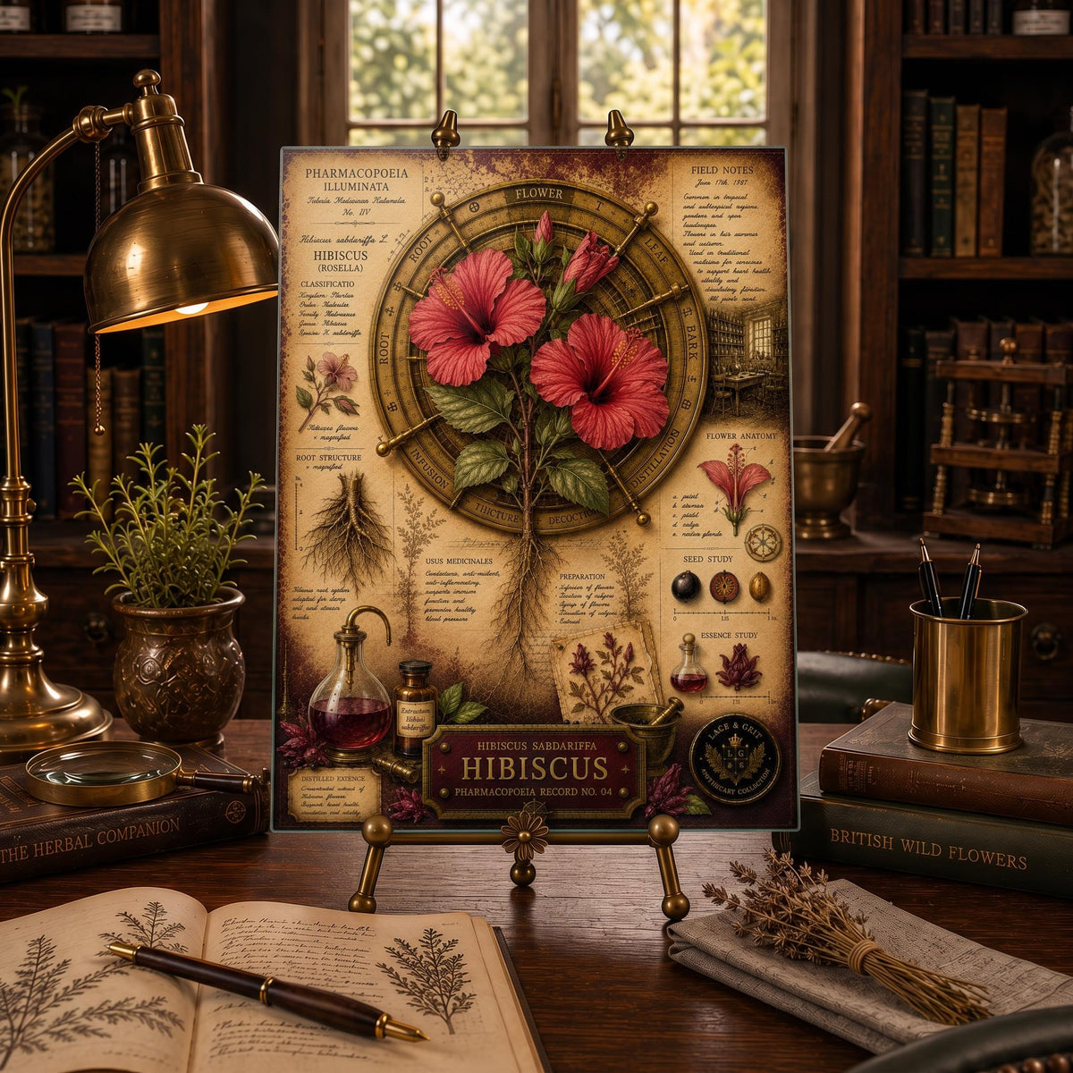 Hibiscus Tempered Glass Art Board, Apothecary Charcuterie Board, Herbalist Gift