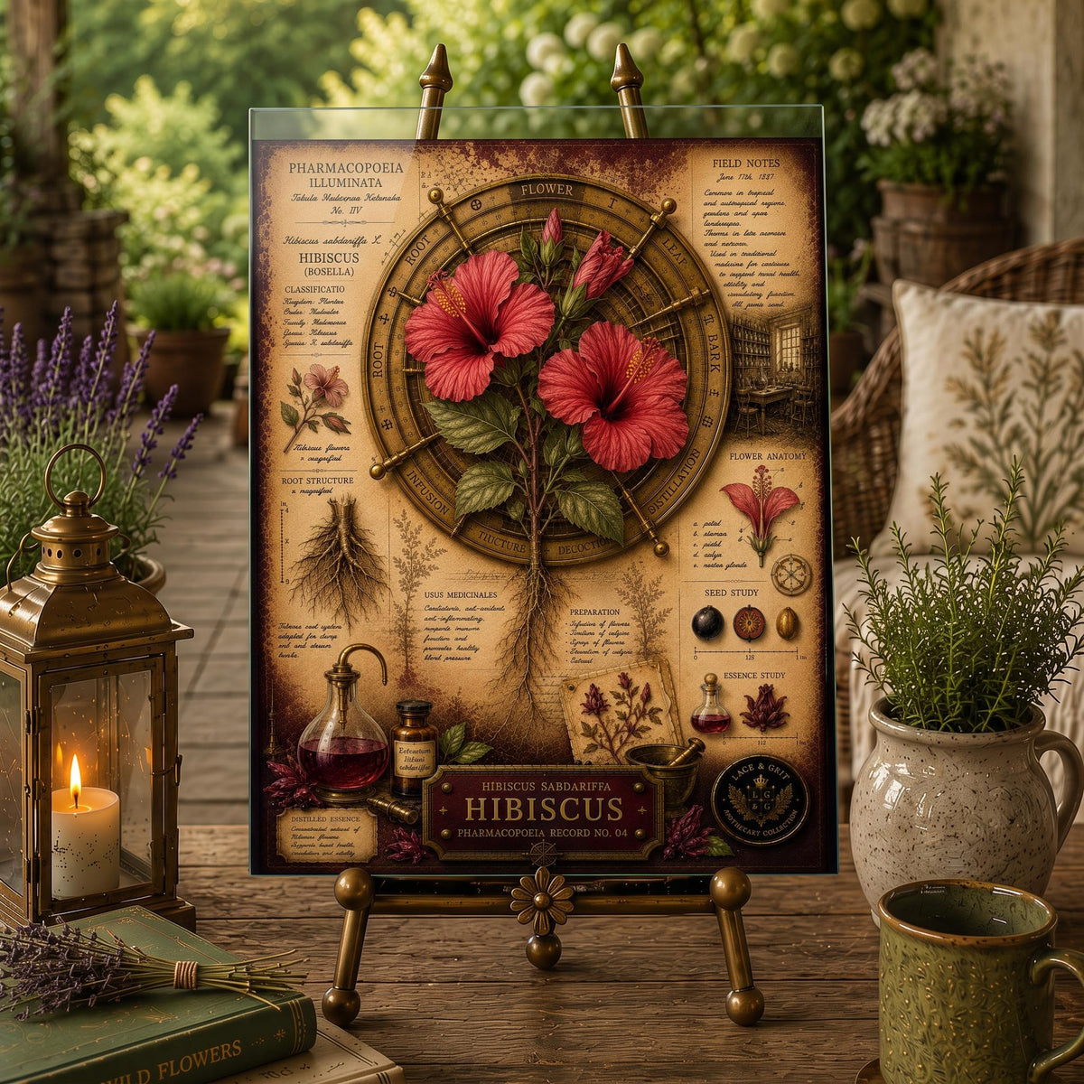 Hibiscus Tempered Glass Art Board, Apothecary Charcuterie Board, Herbalist Gift