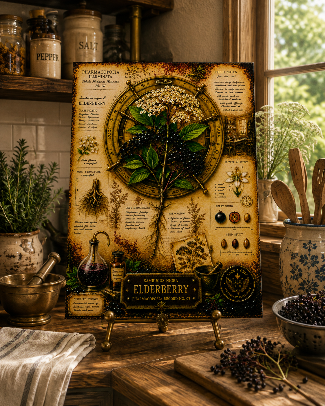 Elderberry Tempered Glass Art Board, Apothecary Charcuterie Board, Herbalist Gift