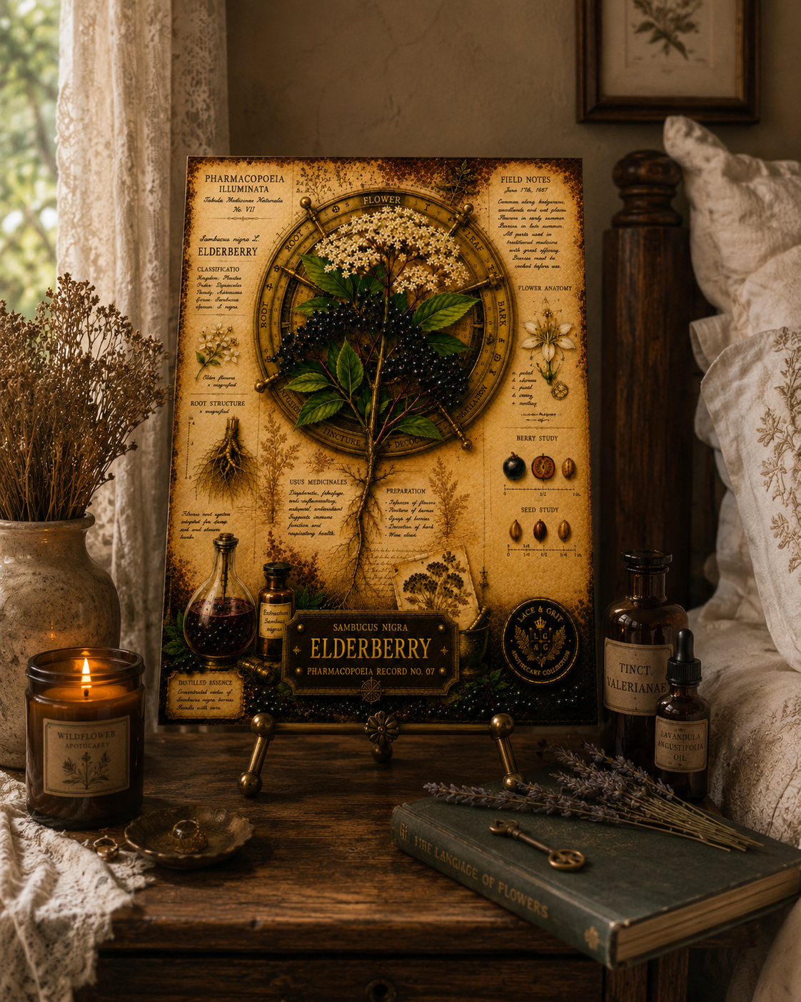 Elderberry Tempered Glass Art Board, Apothecary Charcuterie Board, Herbalist Gift