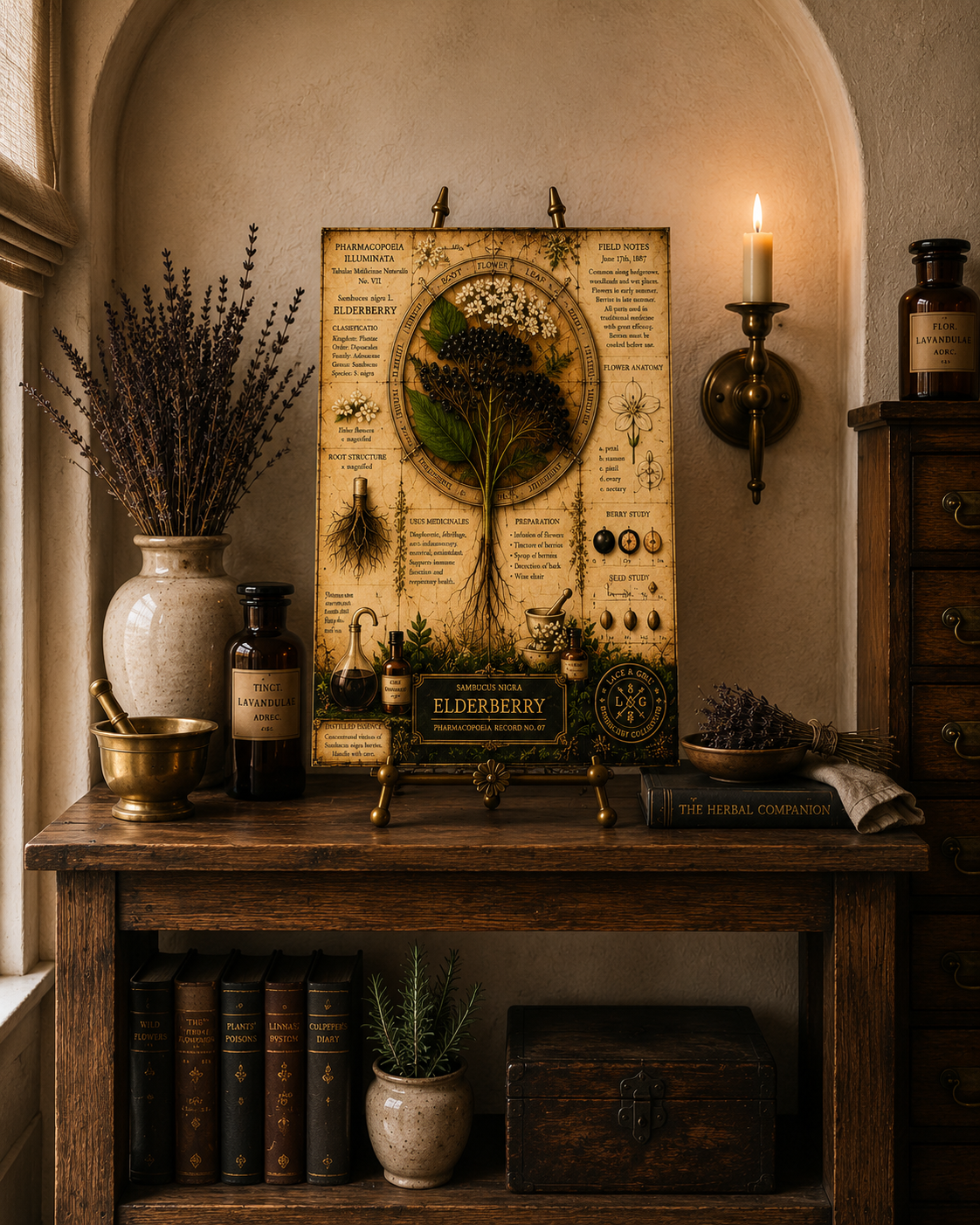 Elderberry Tempered Glass Art Board, Apothecary Charcuterie Board, Herbalist Gift