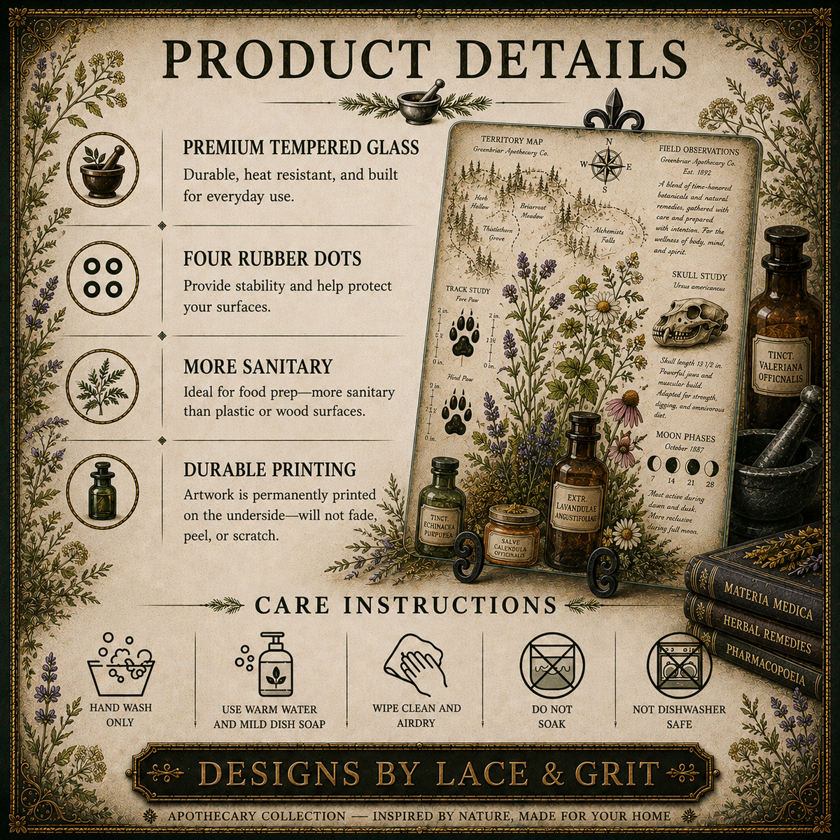 Elderberry Tempered Glass Art Board, Apothecary Charcuterie Board, Herbalist Gift