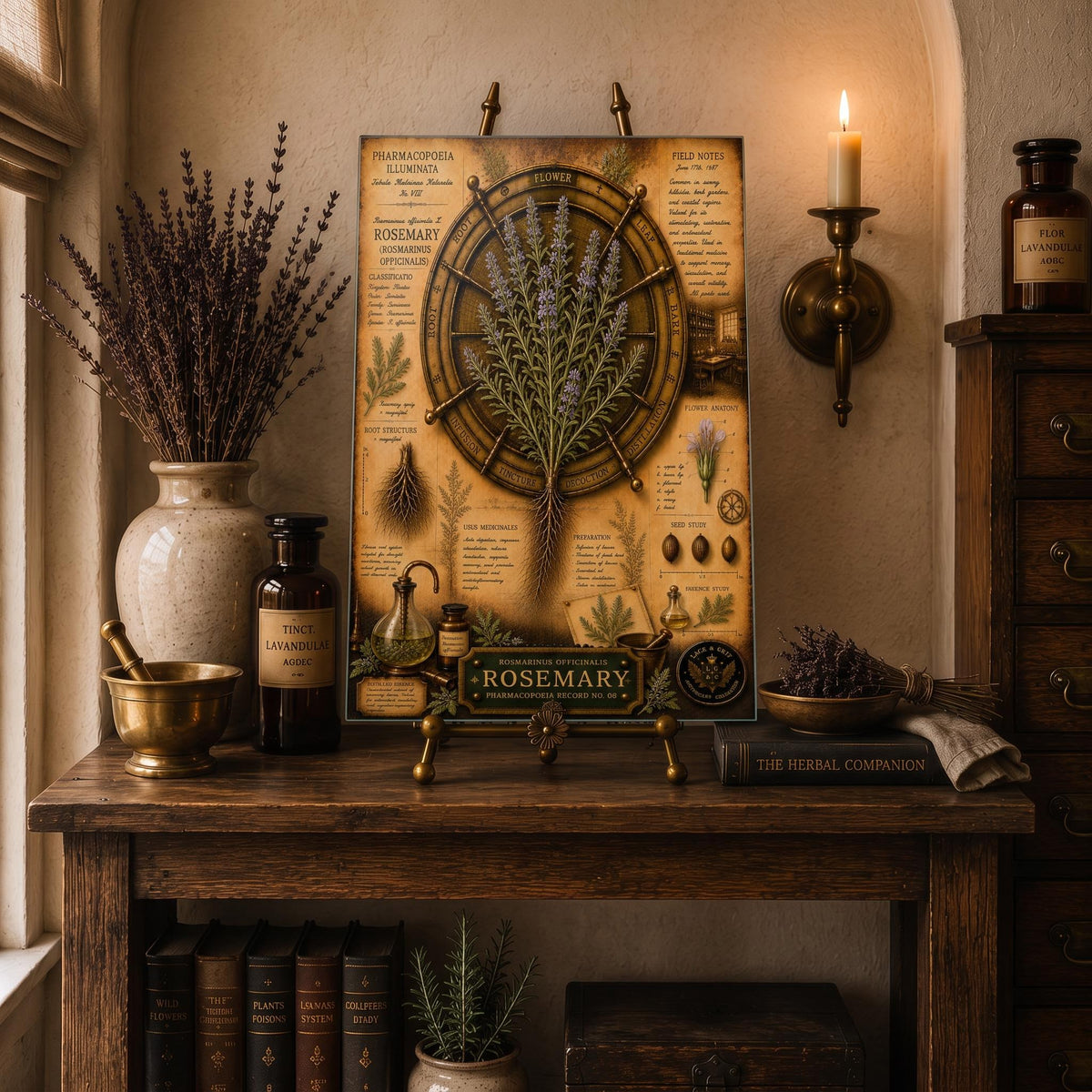 Rosemary Tempered Glass Art Board, Apothecary Charcuterie Board, Herbalist Gift