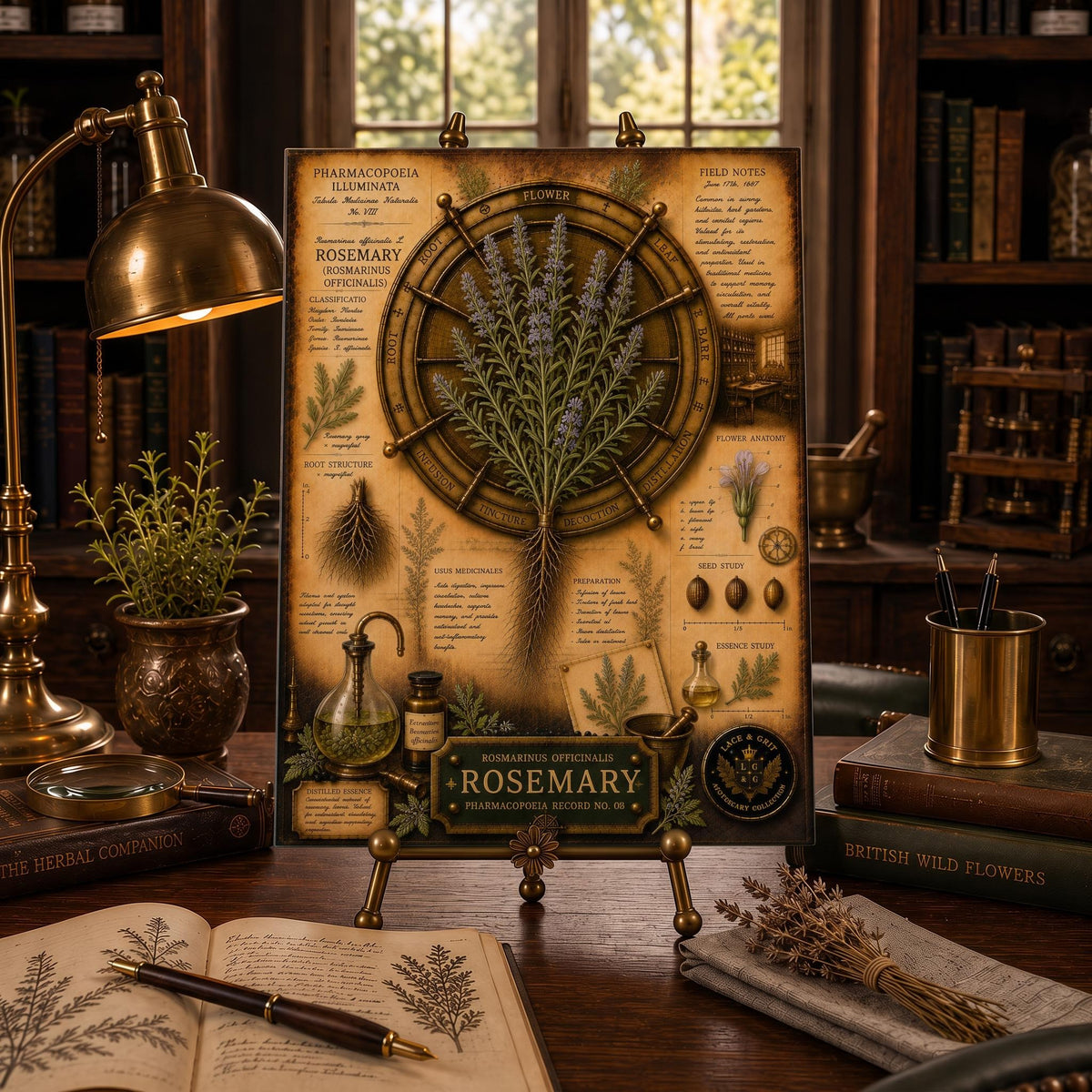 Rosemary Tempered Glass Art Board, Apothecary Charcuterie Board, Herbalist Gift