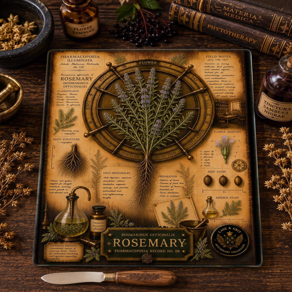 Rosemary Tempered Glass Art Board, Apothecary Charcuterie Board, Herbalist Gift