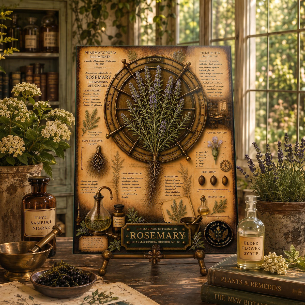 Rosemary Tempered Glass Art Board, Apothecary Charcuterie Board, Herbalist Gift