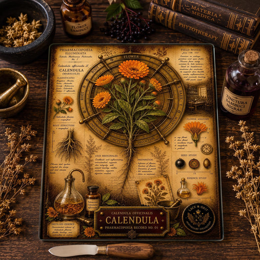 Calendula Tempered Glass Art Board, Apothecary Charcuterie Board, Herbalist Gift
