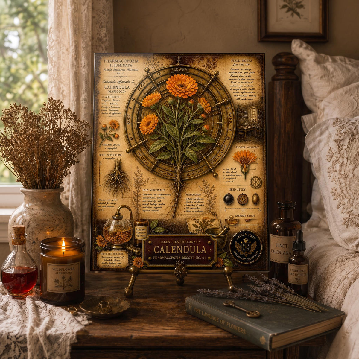 Calendula Tempered Glass Art Board, Apothecary Charcuterie Board, Herbalist Gift