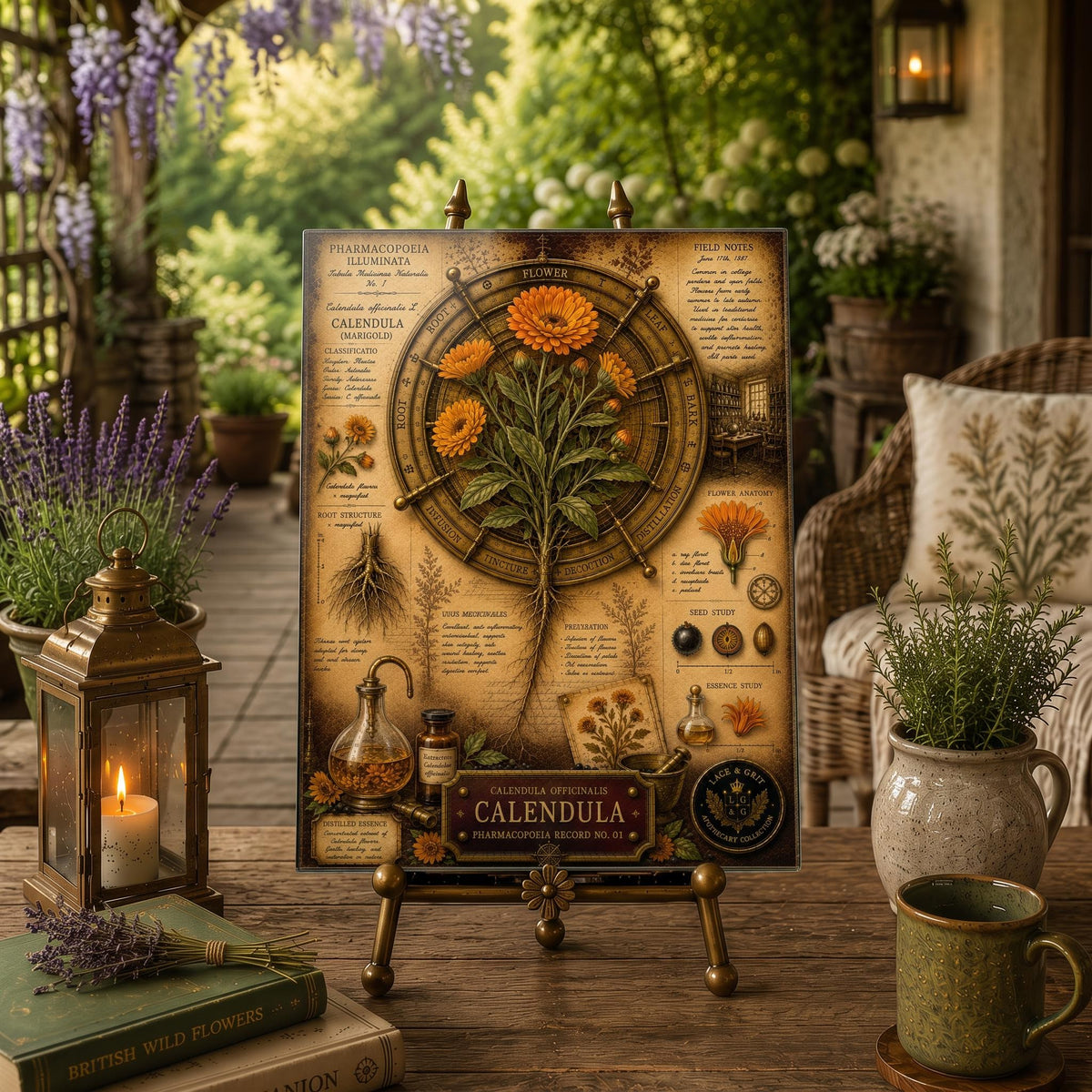 Calendula Tempered Glass Art Board, Apothecary Charcuterie Board, Herbalist Gift
