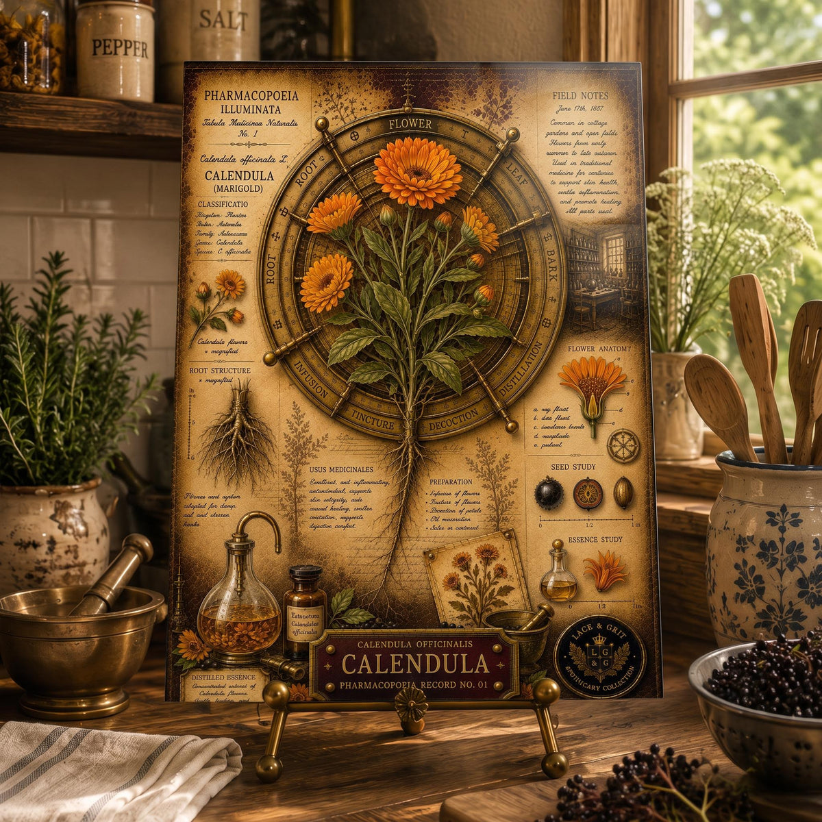 Calendula Tempered Glass Art Board, Apothecary Charcuterie Board, Herbalist Gift