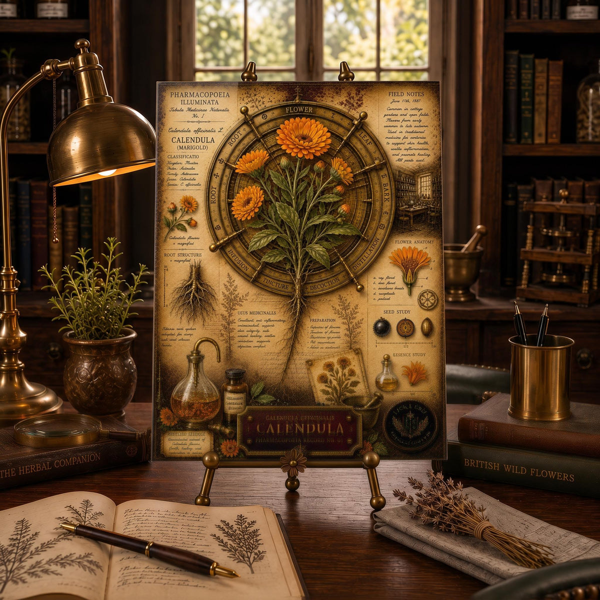 Calendula Tempered Glass Art Board, Apothecary Charcuterie Board, Herbalist Gift