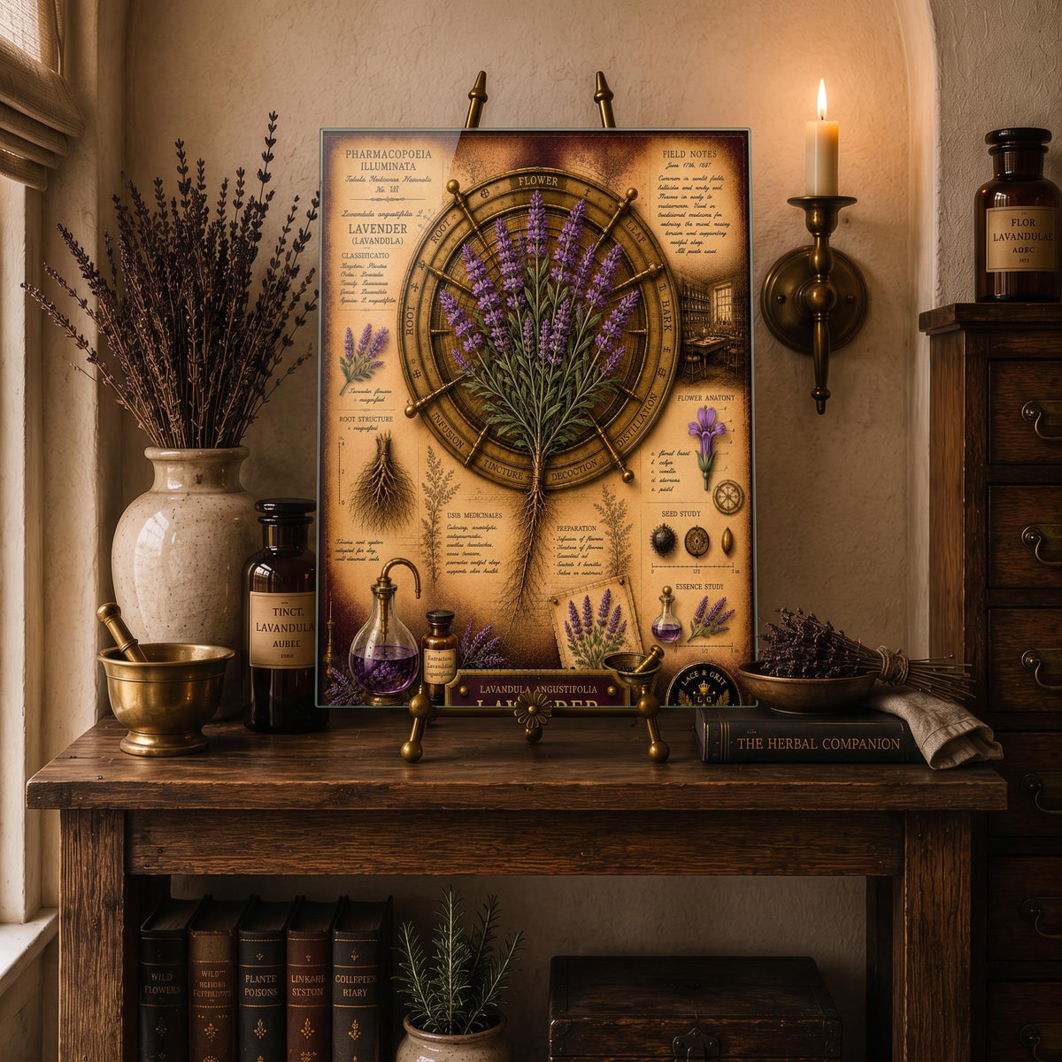 Lavender Tempered Glass Art Board, Apothecary Charcuterie Board, Herbalist Gift