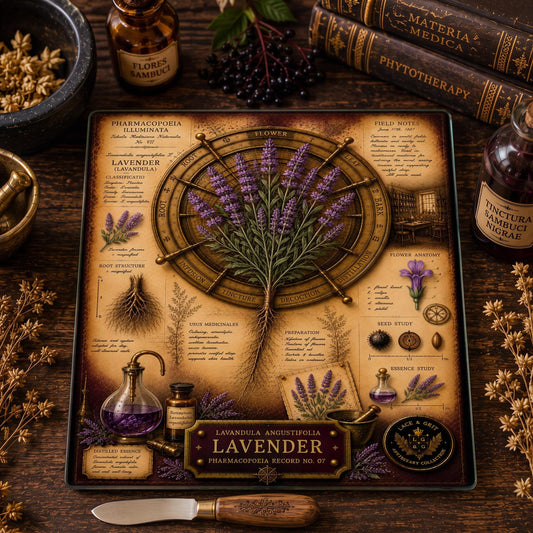 Lavender Tempered Glass Art Board, Apothecary Charcuterie Board, Herbalist Gift