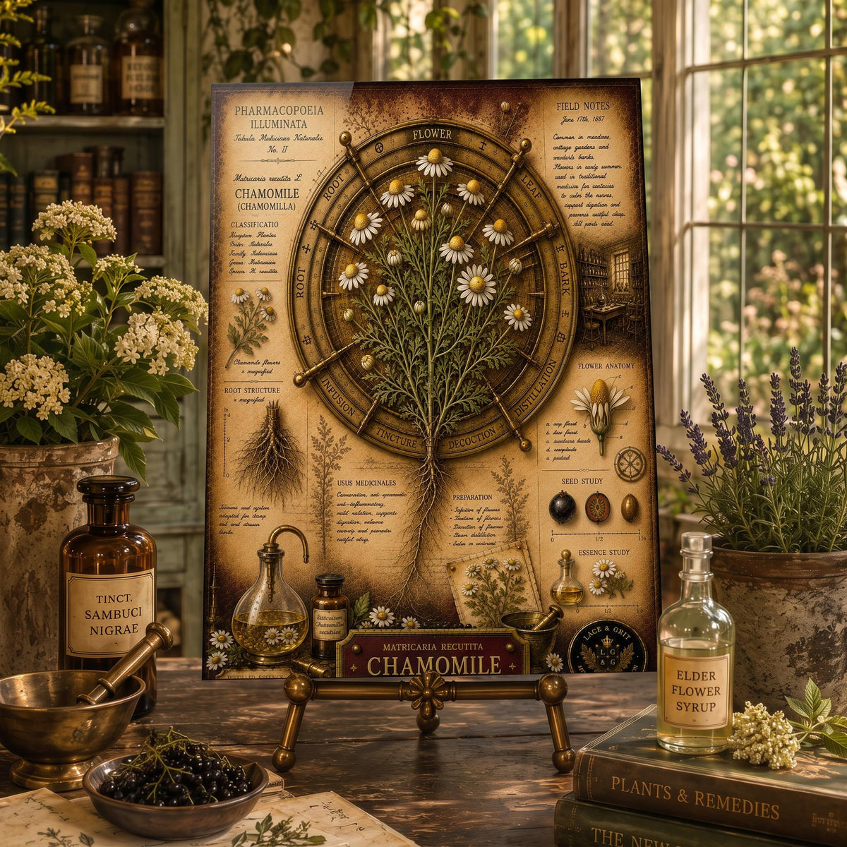 Chamomile Tempered Glass Art Board, Apothecary Charcuterie Board, Herbalist Gift
