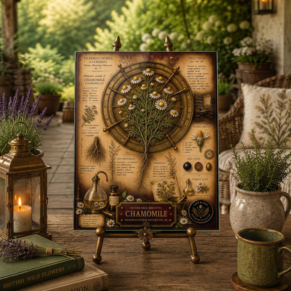 Chamomile Tempered Glass Art Board, Apothecary Charcuterie Board, Herbalist Gift
