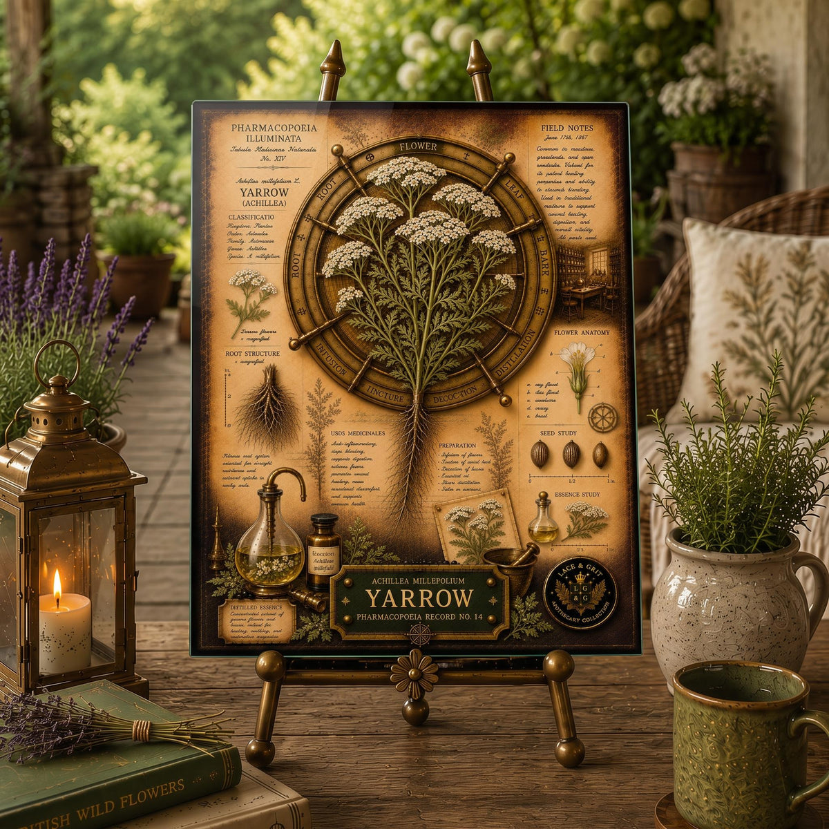 Yarrow Tempered Glass Art Board, Apothecary Charcuterie Board, Herbalist Gift