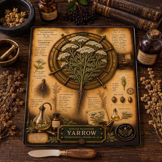 Yarrow Tempered Glass Art Board, Apothecary Charcuterie Board, Herbalist Gift