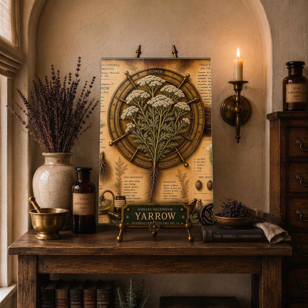 Yarrow Tempered Glass Art Board, Apothecary Charcuterie Board, Herbalist Gift