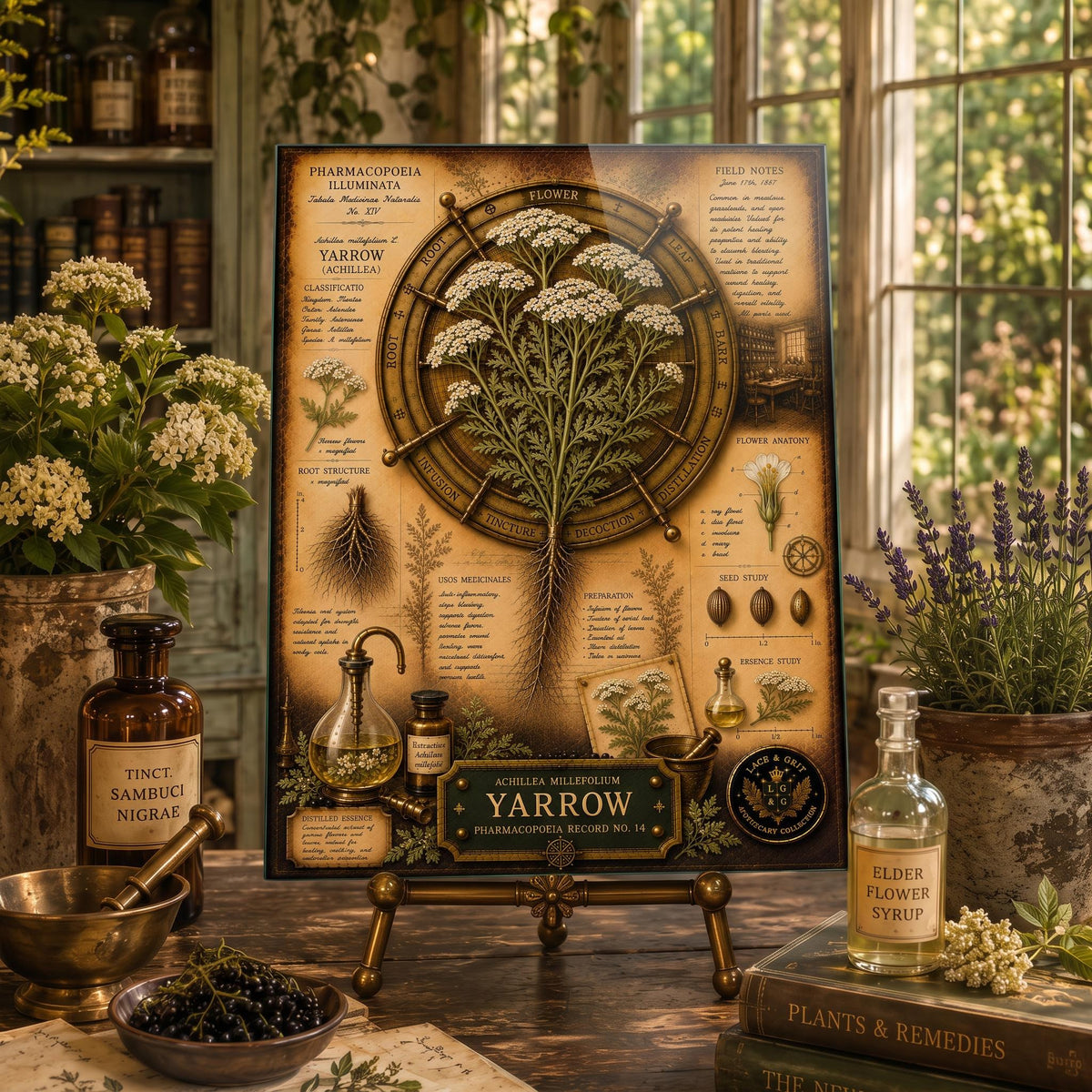 Yarrow Tempered Glass Art Board, Apothecary Charcuterie Board, Herbalist Gift