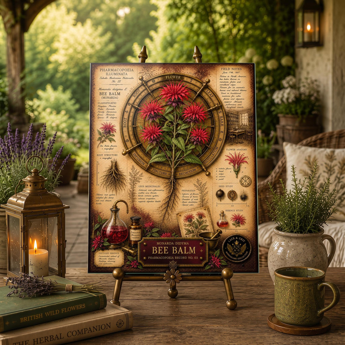 Bee Balm Tempered Glass Art Board, Apothecary Charcuterie Board, Herbalist Gift