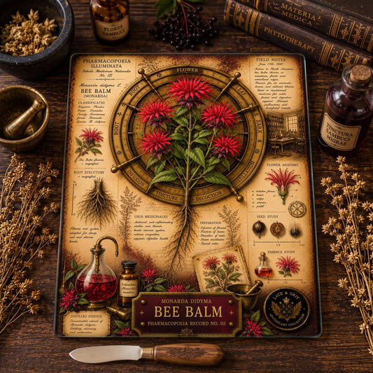 Bee Balm Tempered Glass Art Board, Apothecary Charcuterie Board, Herbalist Gift
