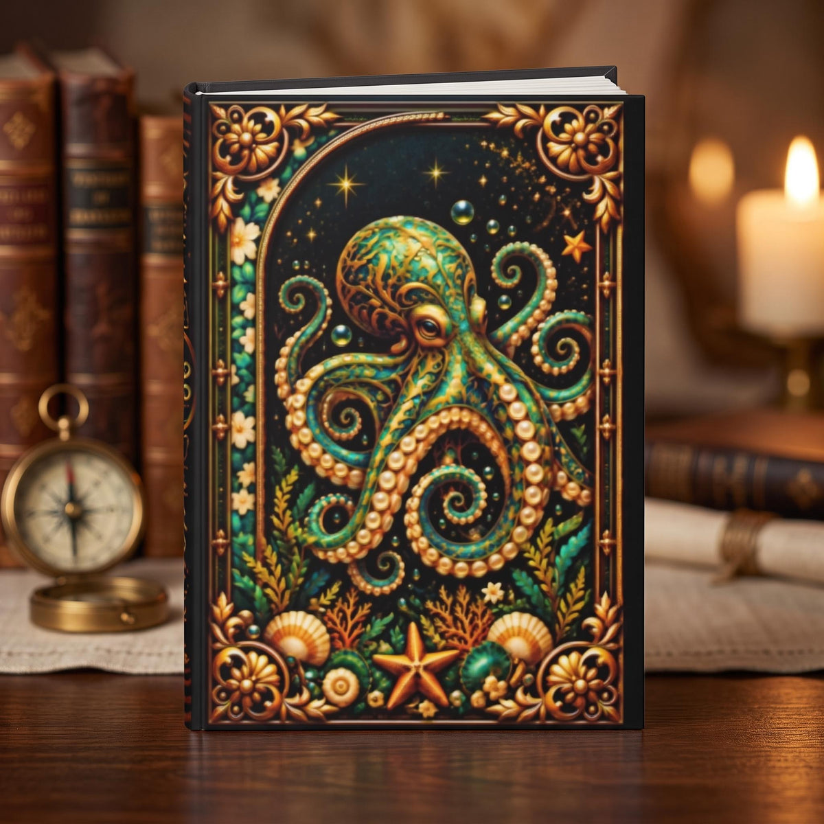 Octopus Hardcover Journal, Personalized Ocean Notebook, Enchanted Marine Gift