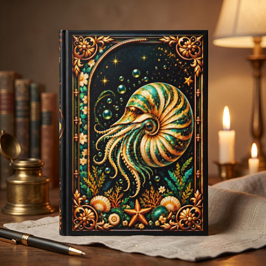 Nautilus Hardcover Journal, Personalized Ocean Notebook, Enchanted Marine Gift