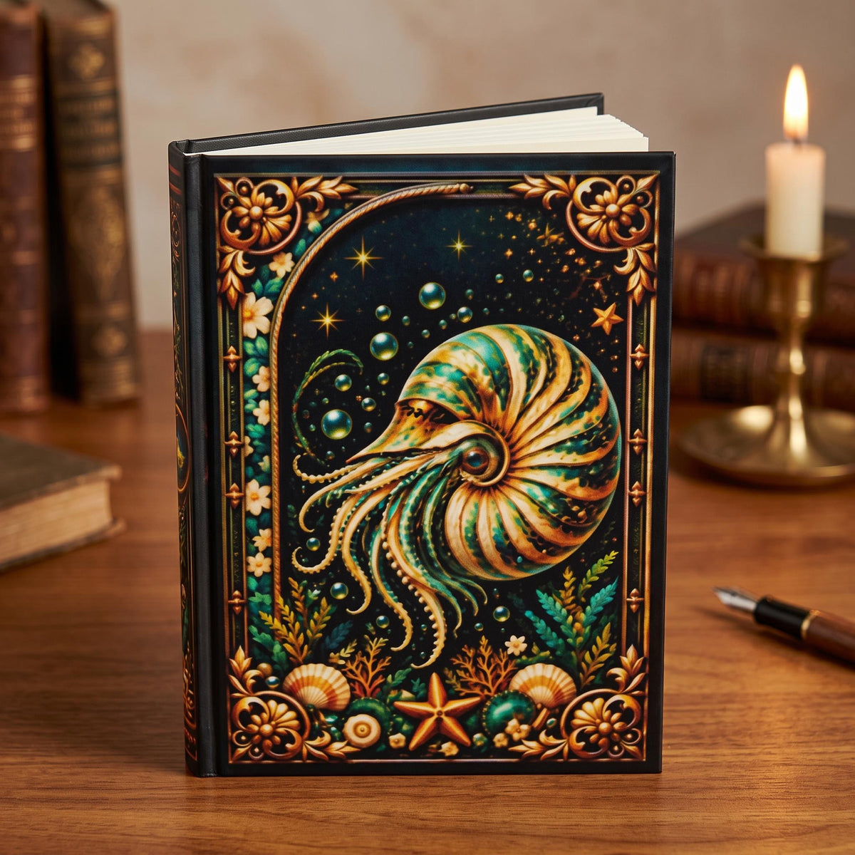 Nautilus Hardcover Journal, Personalized Ocean Notebook, Enchanted Marine Gift