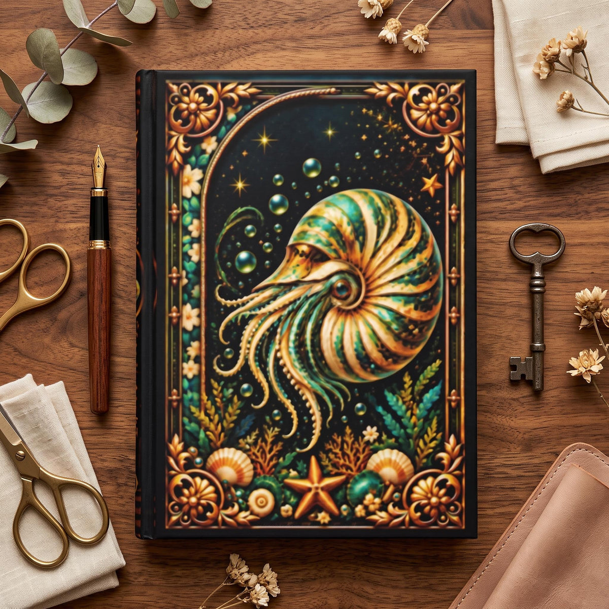 Nautilus Hardcover Journal, Personalized Ocean Notebook, Enchanted Marine Gift