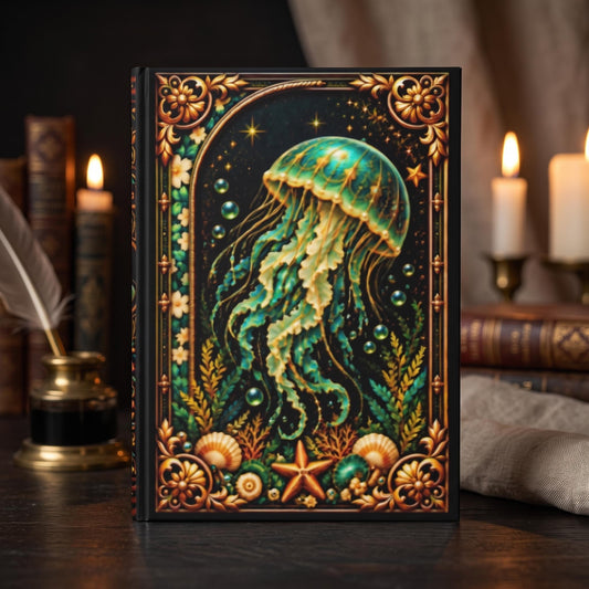 Jellyfish Hardcover Journal, Personalized Ocean Notebook, Enchanted Marine Gift