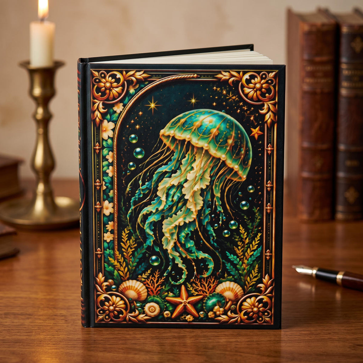 Jellyfish Hardcover Journal, Personalized Ocean Notebook, Enchanted Marine Gift
