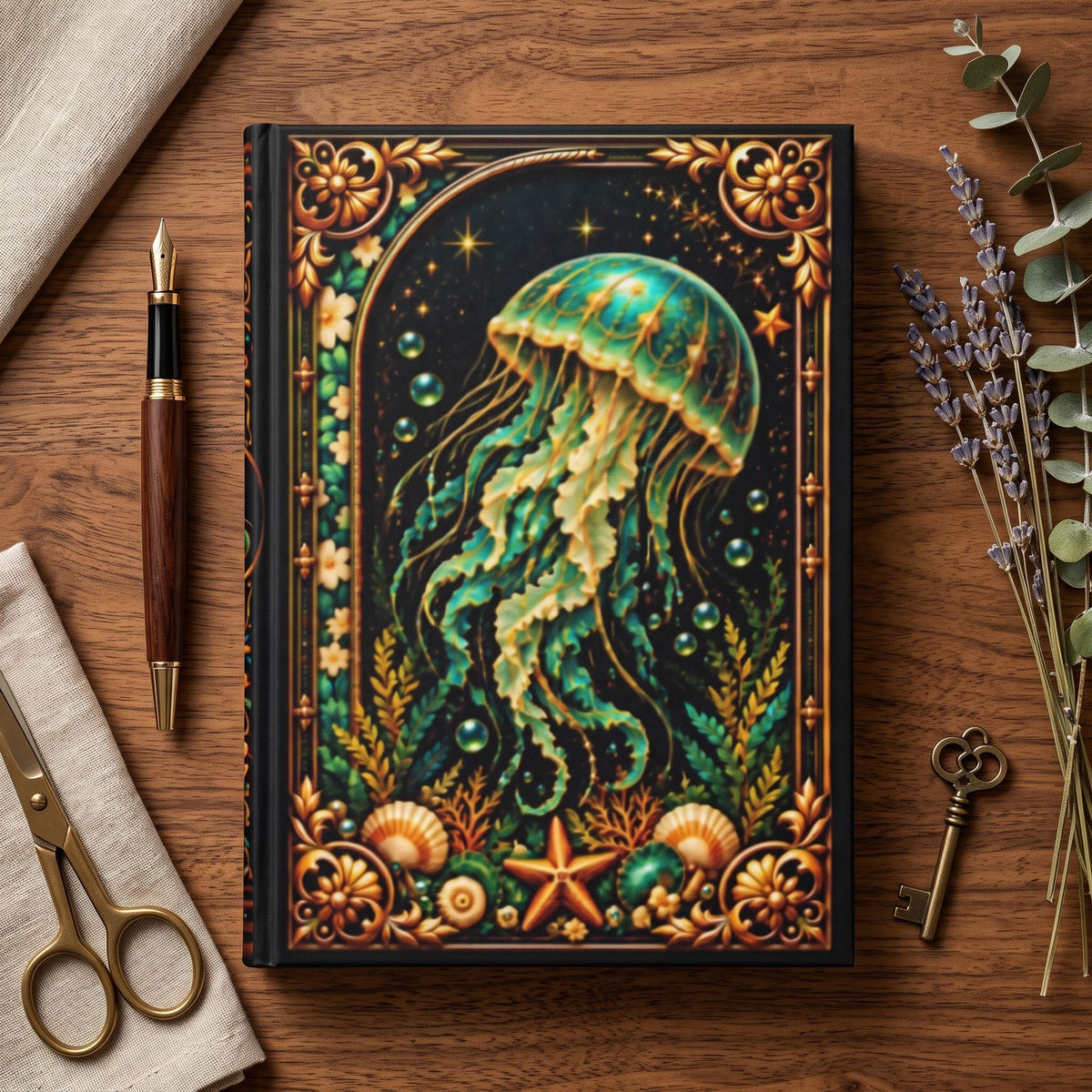 Jellyfish Hardcover Journal, Personalized Ocean Notebook, Enchanted Marine Gift
