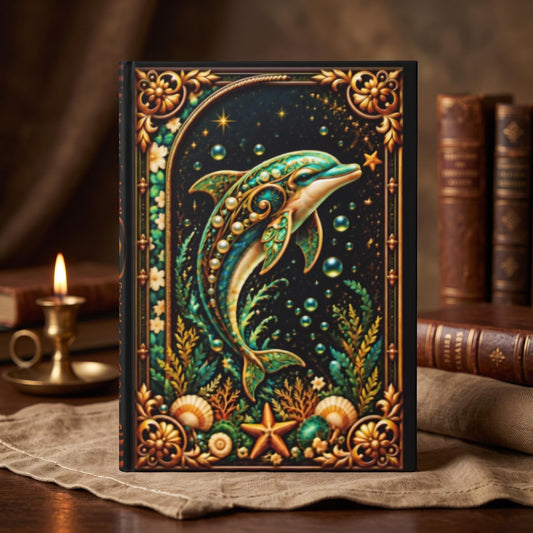 Dolphin Hardcover Journal, Personalized Ocean Notebook, Enchanted Marine Gift