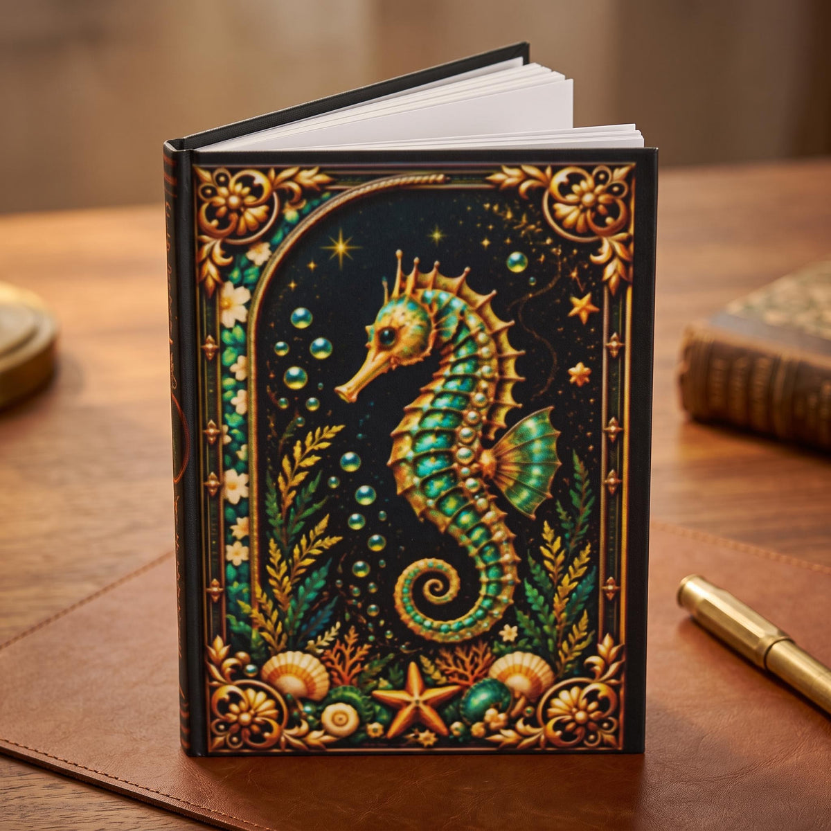 Seahorse Hardcover Journal, Personalized Ocean Notebook, Enchanted Marine Gift