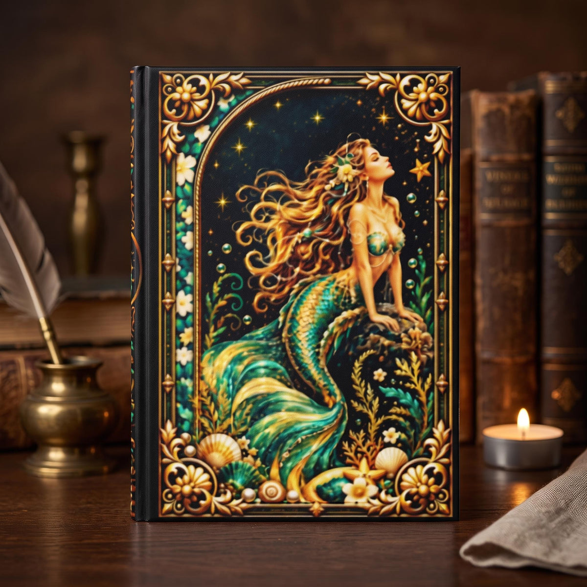 Mermaid Hardcover Journal, Personalized Ocean Notebook, Enchanted Fantasy Gift