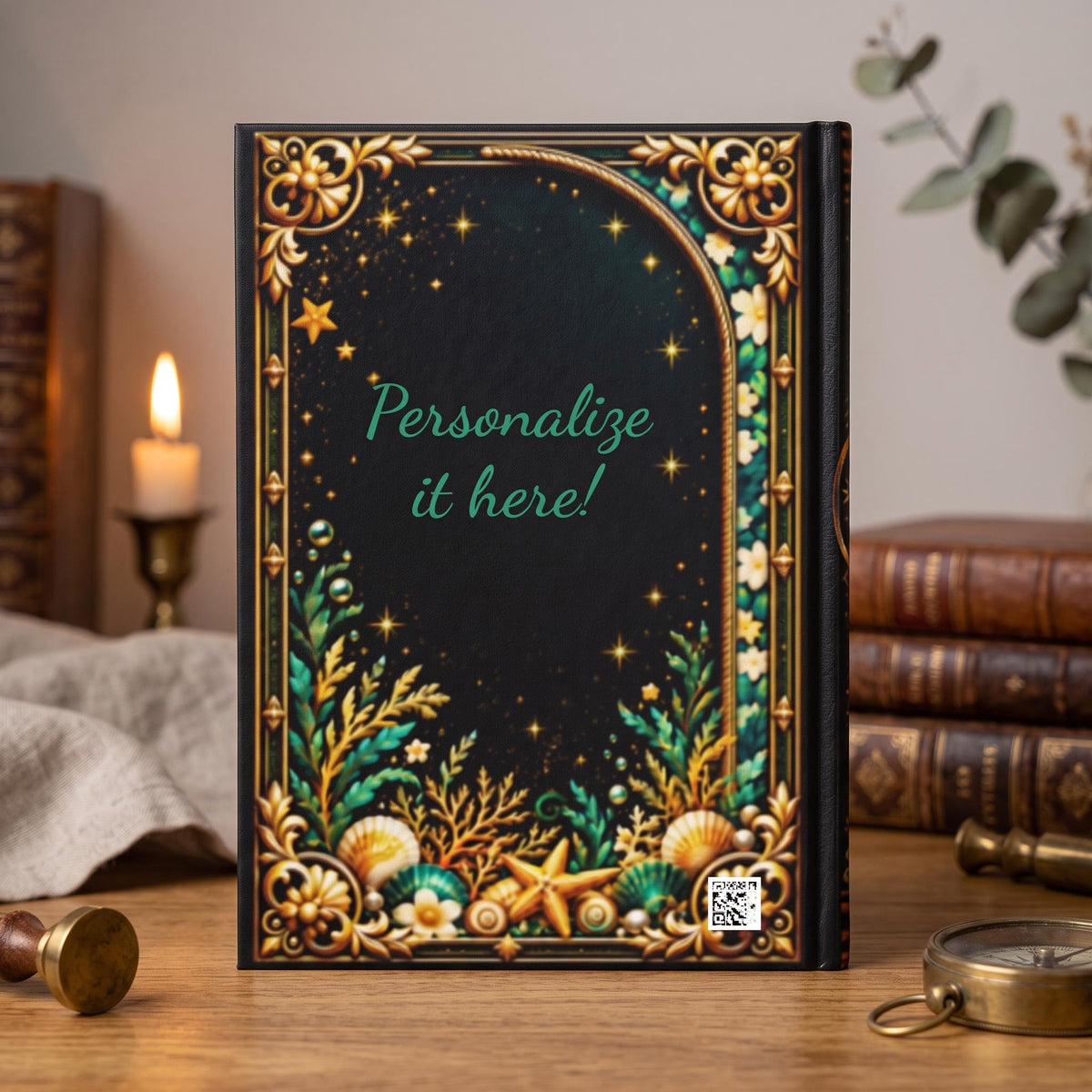 Mermaid Hardcover Journal, Personalized Ocean Notebook, Enchanted Fantasy Gift
