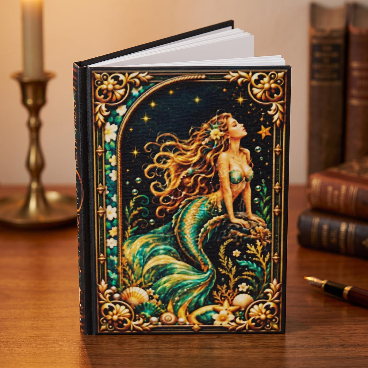 Mermaid Hardcover Journal, Personalized Ocean Notebook, Enchanted Fantasy Gift