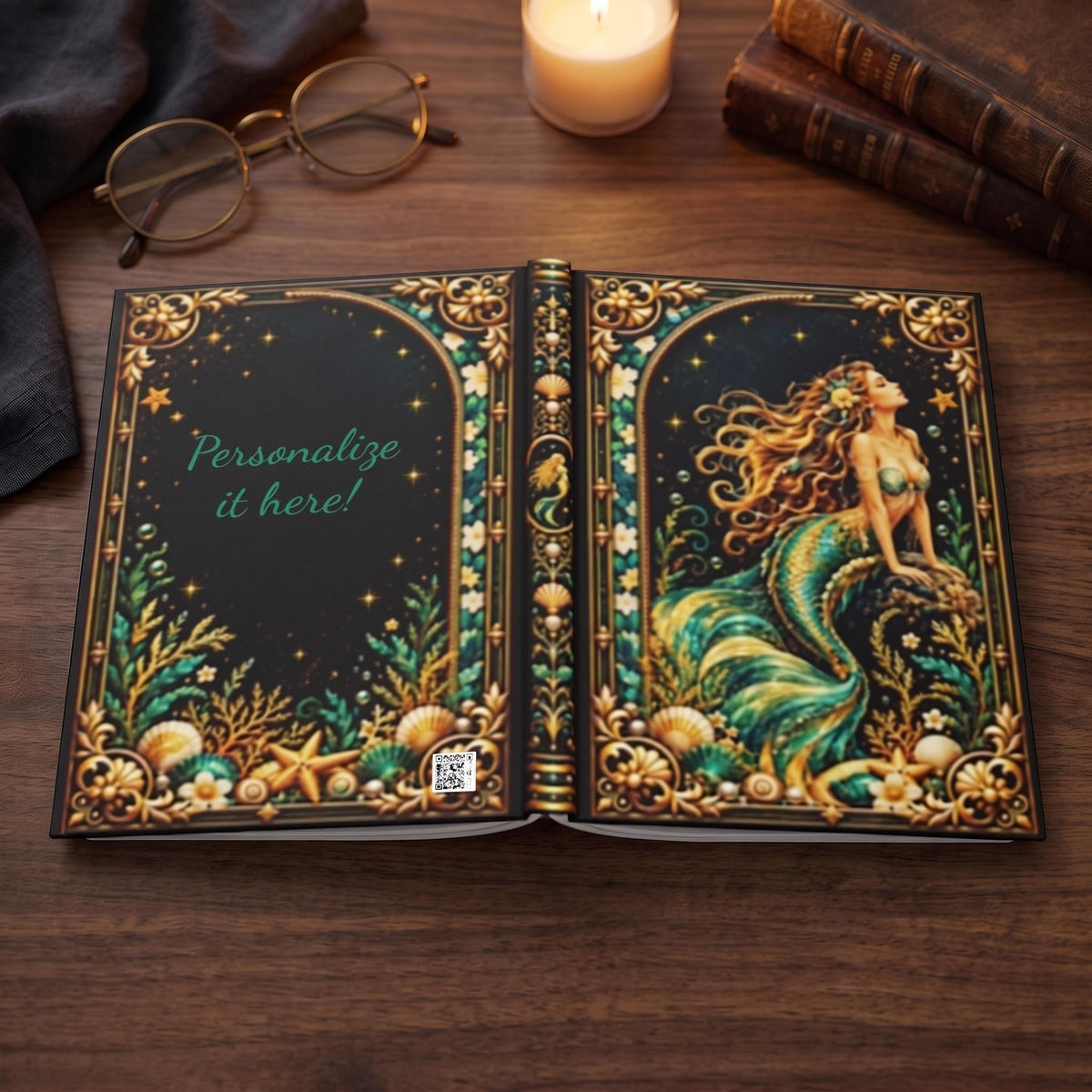 Mermaid Hardcover Journal, Personalized Ocean Notebook, Enchanted Fantasy Gift